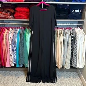 Vera Wang black with white side stripes short sleeve jumpsuit size L​